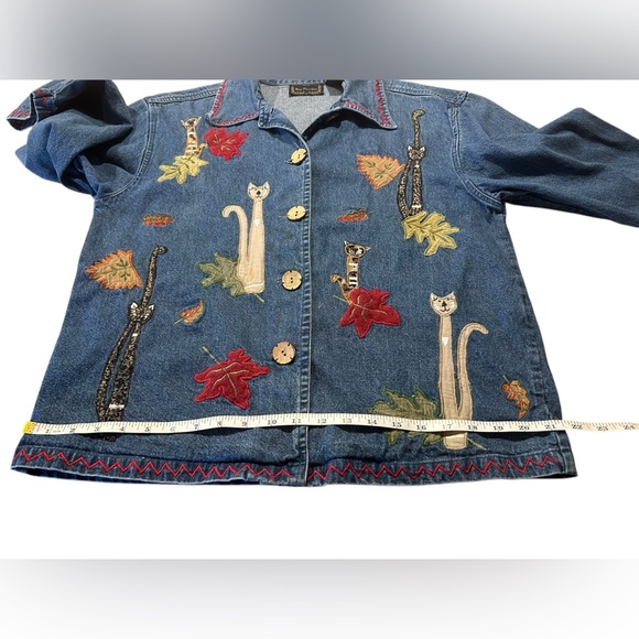 New Directions Denim Jacket with Cat and Leaf Embroidery - Picture 10 of 11